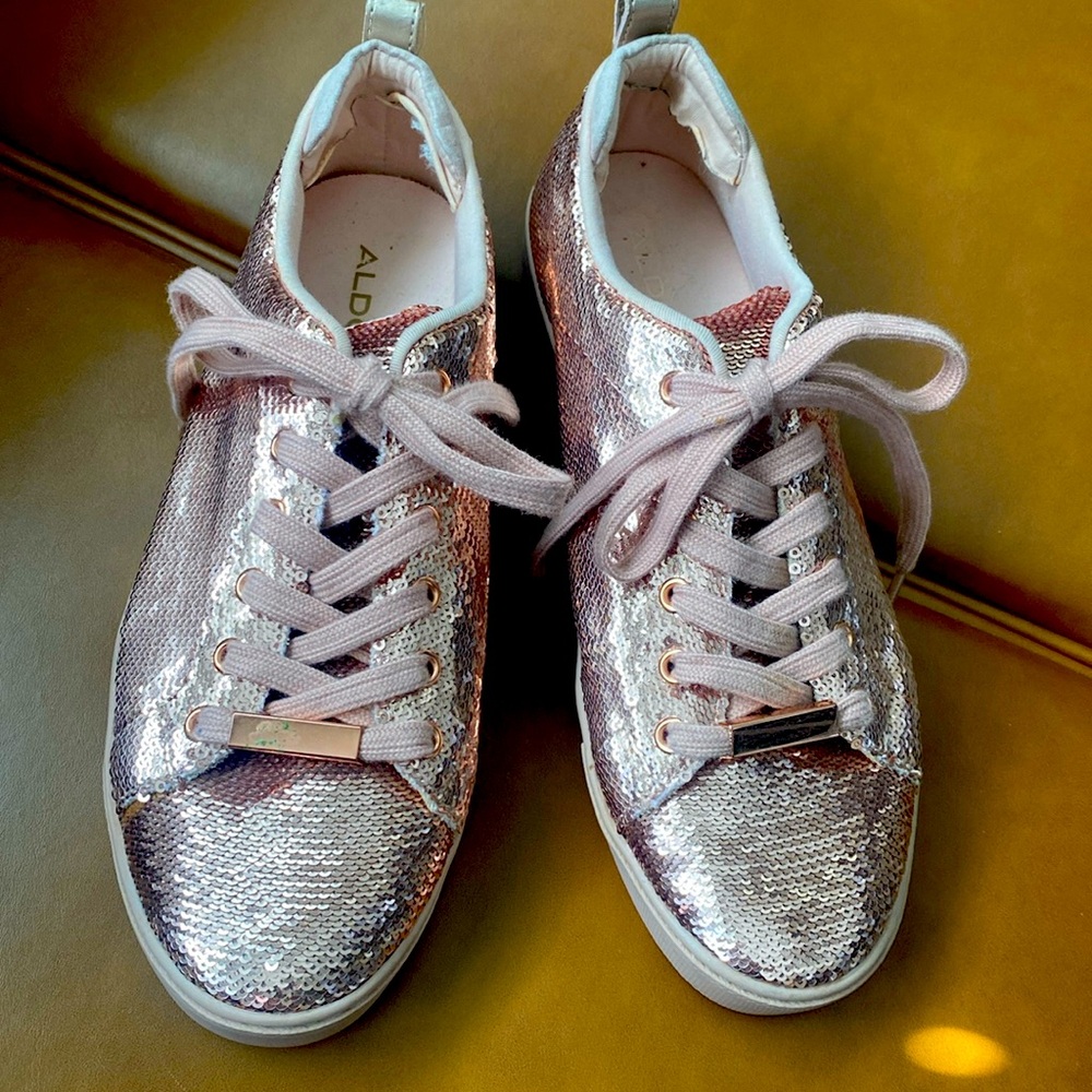 Also Rose Gold (pink) Sequin Sneakers 8.5